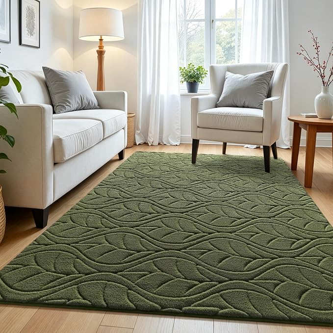 Macgace Soft Area Rug for Girls Bedroom, 4x6 Green Geometric Shag Rugs | Washable Non-Slip Backing Medium Pile Modren Fuzzy Carpet for Kids Room, Classroom, Living Room, Dorm