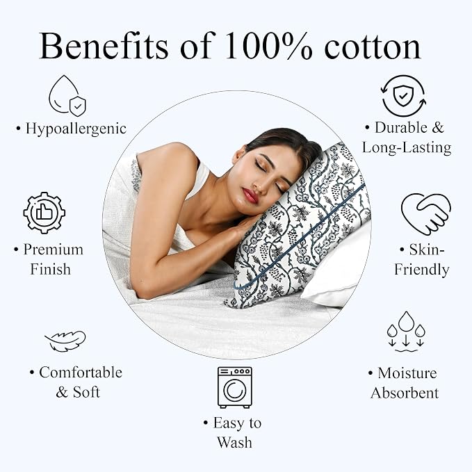 Ridhi Block Print Baby Blue Eyes Pillow Cover 20" x 20" (Pack of 2) Decorative Couch Pillows for Living Room, Farmhouse Chic Boho Cute Outdoor Pillows Covers Gifts for Spring, Mother's Day