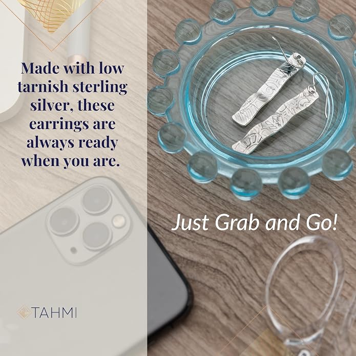 Handcrafted 2 Inch Long Dangle Earrings for Women | Lightweight Wavy Sculpted Drop Earrings | Available in Sterling Silver or Copper | Jewelry Gift Idea for Her