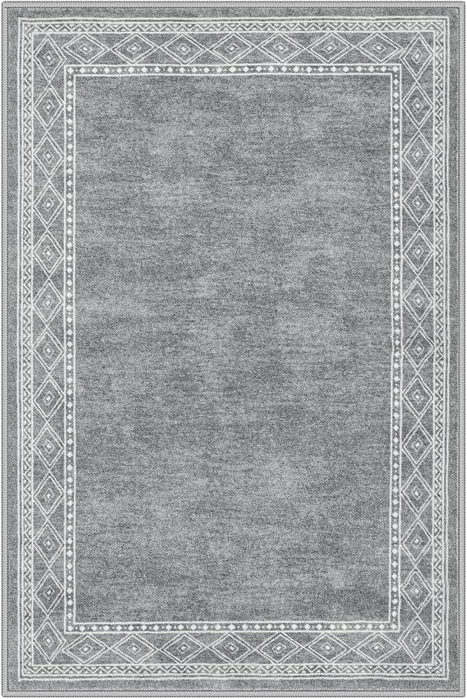 Lahome Modern Bordered Kitchen Rugs Non Slip, 2x3 Entryway Rugs Indoor Washable Ultra-Thin Indoor Door Mat, Soft Throw Carpet for Bathroom Bedroom Entry (2x3ft,Grey)