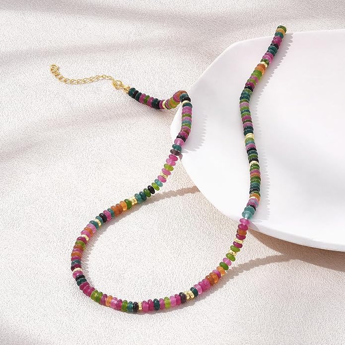 KELORIS PATH Beaded Necklace for Women, Colorful Gemstone Boho Bead Choker for Beach, Trendy Summer Natural Stone Jewelry Gifts