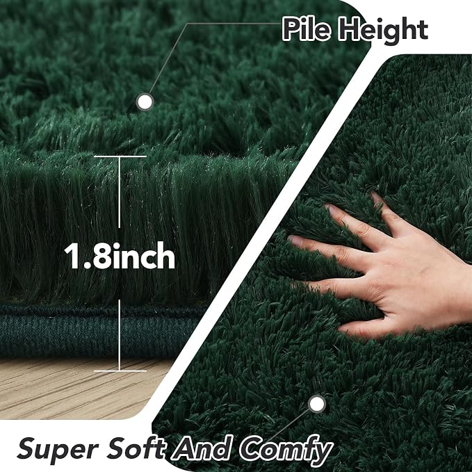 Green Area Rug for Living Room: 6x9 Fluffy Shag Carpet-Modern Fuzzy Furry Plush Soft Rugs for Kids Girls Room,Shaggy Rug for Living Room,Bderoom,Dorm Home Decor(6x9 Feet,Green)