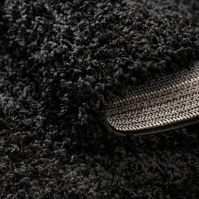 Unique Loom Solid Shag Collection Area Rug (3' 3" Round, Jet Black)
