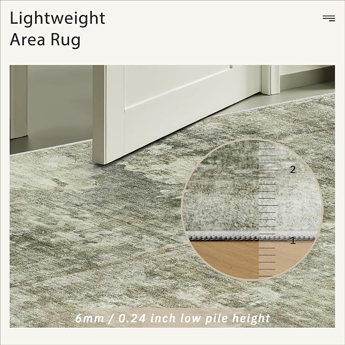 Soalmost Abstract Rug 8x10 Large Living Room Neutral Modern Washable Area Rugs for Bedroom Dining Room Non-Slip Stain Resistant Foldable Thin Green Black