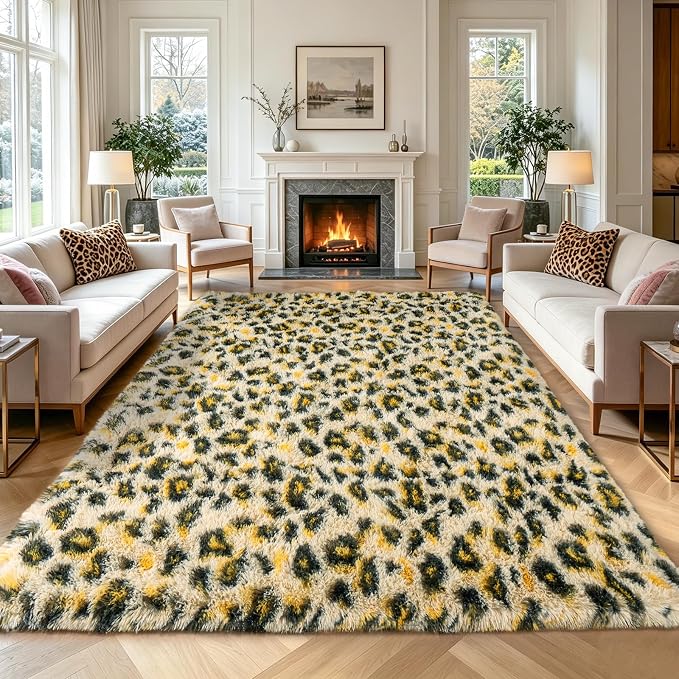 Dssimo 4x6 Leopard Rugs for Bedroom Fluffy Thick Shaggy Area Rug | Soft Fluffy Cheetah Print Rug Non-Slip Carpet for Kids,Girls Boys and Teens Decor for Living Room Dorm Nursery Classroom
