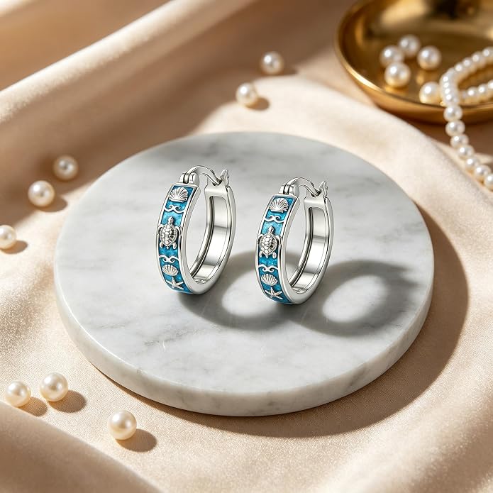 Opal/Turquoise Huggie Earrings 925 Sterling Silver Opal/Turquoise Small Animal Huggie Hoop Earrings Animal Huggies Earring Jewelry Gifts for Women Mom Her