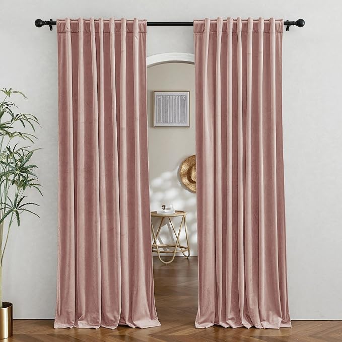 RYB HOME Dusty Pink Velvet Curtains for Bedroom Living Room, Thermal Insulated Privacy UV Heat Blocking Luxurious Soft Rod Pocket Back Tab Drapes for Nursery, 42" W x 63" L, 2 Panels