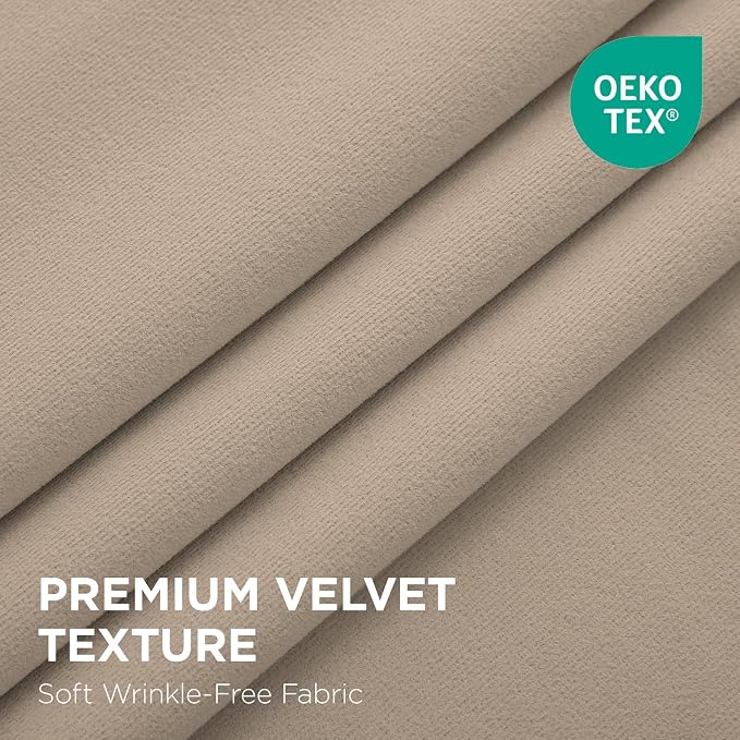 Joydeco 100% Blackout Velvet Curtains Beige 96 Inch Back Tab | Luxury Thermal Insulated Velvet Curtains for Bedroom Living Room, Soundproof Blackout Window Drapes