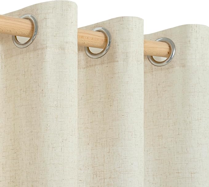 YoungsTex Beige Linen Kitchen Window Curtains, Short Light Filtering Drapes with Grommet Rustic Style for Cafe Bathroom Windows, 42 X 40 Inch, 2 Panels