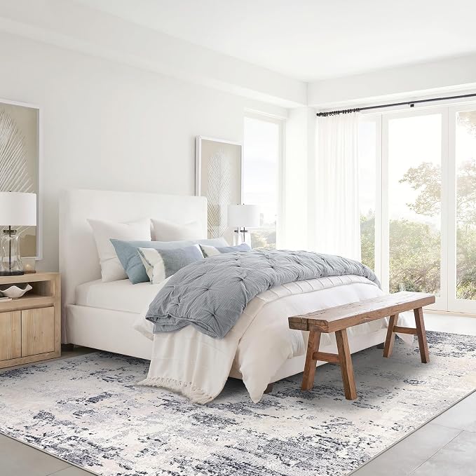 ROYHOME Living Room 8x10 Washable Modern Abstract Rug Faux Wool Ultra Soft Non Slip Non Shedding Accent Rug for Bedroom Dining Room Office Home, Grey Taupe