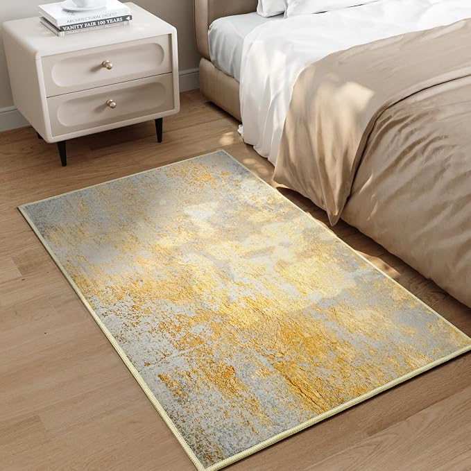 Entrance Rugs Indoor 2x3 Orange, Silver & Gray Entry Rug Washable Abstract Small Area Rug Non-Slip Low Pile Throw Rugs for Entryway, Kitchen Floor, Front Door Indoor Door Mat, Bedroom Bedside