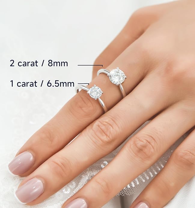MomentWish Engagement Ring for Women, 1-2 Carats Moissanite Rromise Ring, D Color VVS1 Moissanite Wedding Ring 925 Sterling Silver Solitaire Rings