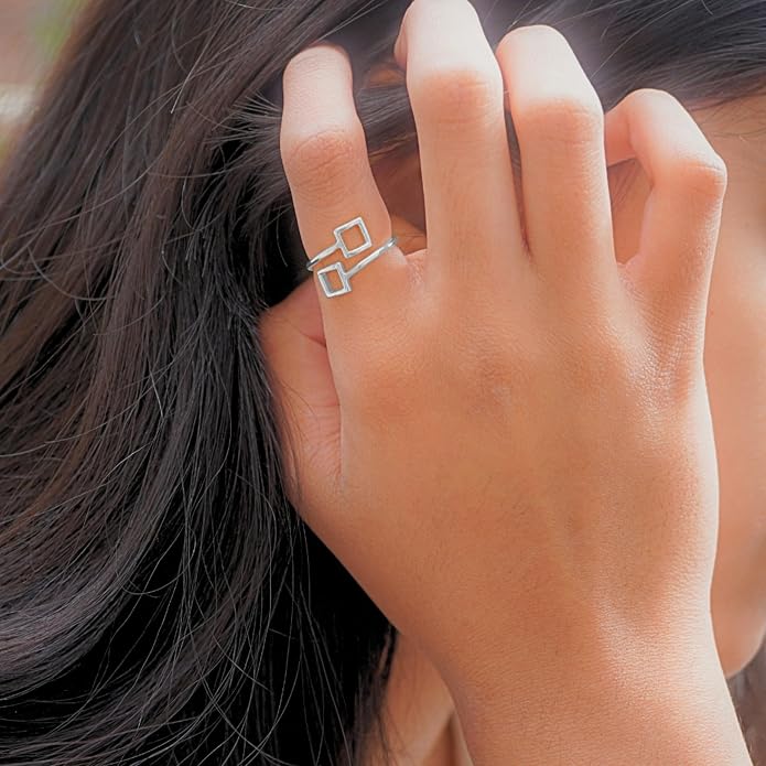 18k Gold Plated Simple Minimalist Square Adjustable Stackable Halo Ring Band for Women Valentines Day Gifts for Her Comes with a Gift Box