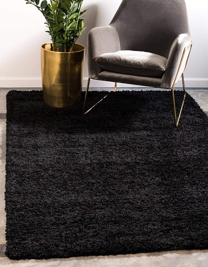 Unique Loom Solid Shag Collection Area Rug (9' x 12' Rectangle, Jet Black)