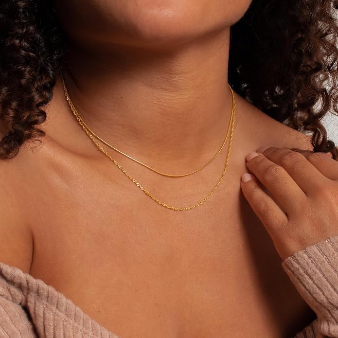 BAYLAY Gold Chain Necklace for Women - 18K Gold Plated Necklace Chain Dainty Gold Necklace for Women Gold Chain Gold Necklace Gold Jewelry Gifts Size 16/18/20/22/24/26 Inch