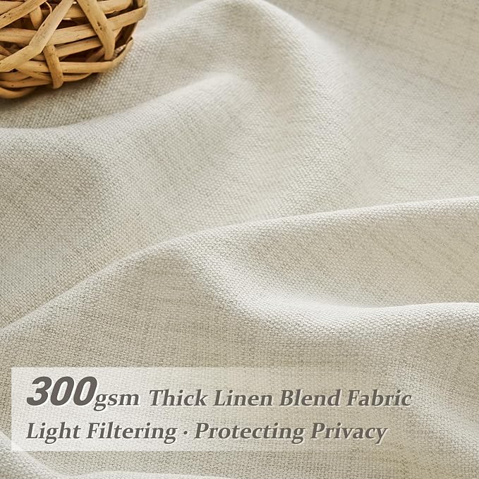 Extra Long 112 Inch Cream Pinch Pleat High Ceiling Curtains for Classroom 2 Panels Set, Memory Shape Light Filtering Privacy Flax Linen Luxury Window Curtain Semi Sheer Energy Efficient Viral Drapes