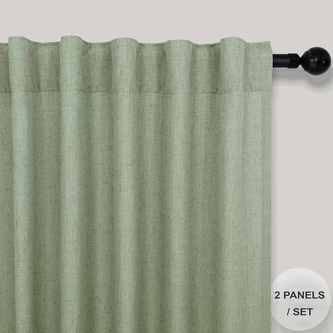 Sage Green Curtains 38 Inch Wide for Bedroom 2 Panels Back Tab Rod Pocket Lightweight Flowy Cotton Textured Semi Sheer Linen Light Green Curtains for Living Room Boho Farmhouse Decor Width 38x84 Long