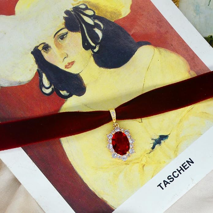 MOMOCAT 14K Gold Plated Sapphire Imitation Velvet Choker Necklace for Women Thick Chokers Birthstone Chocker Vintage Pendant Necklaces Chockers for Women Teen Girls Princess Costume Jewelry Aesthetic