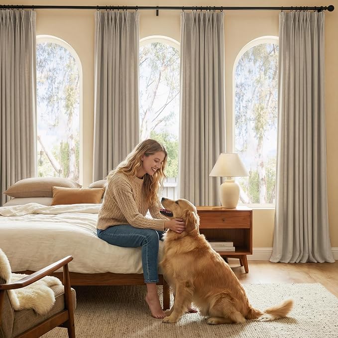 NICETOWN Thick Linen Blend Oatmeal Thermal Curtains 102" Long, Cozy Sanctuary Decor for Primary Suite, Double-Sided Textured Tailored Look Panels with Hooks and Tiebacks (40" Wide, 2 Panels)