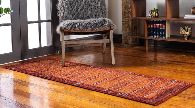Unique Loom Autumn Collection Modern Contemporary Casual Abstract Area Rug (Terracotta/ Burgundy Border, 2 x 6 ft Runner)
