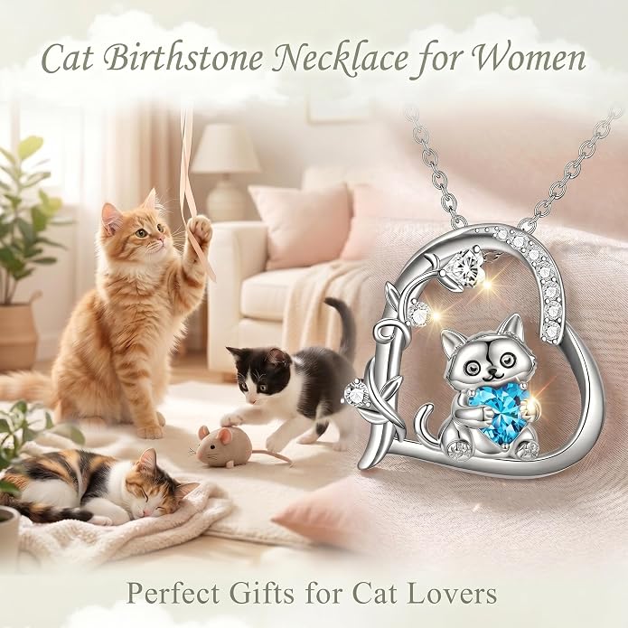 PELOVNY Teddy Bear Necklace for Women 925 Sterling Silver Bear/Highland Cow/Fox/Cat/Axolotl Birthstone Necklace Christmas Birthday Jewelry Gifts for Mom Daughter Wife Sister