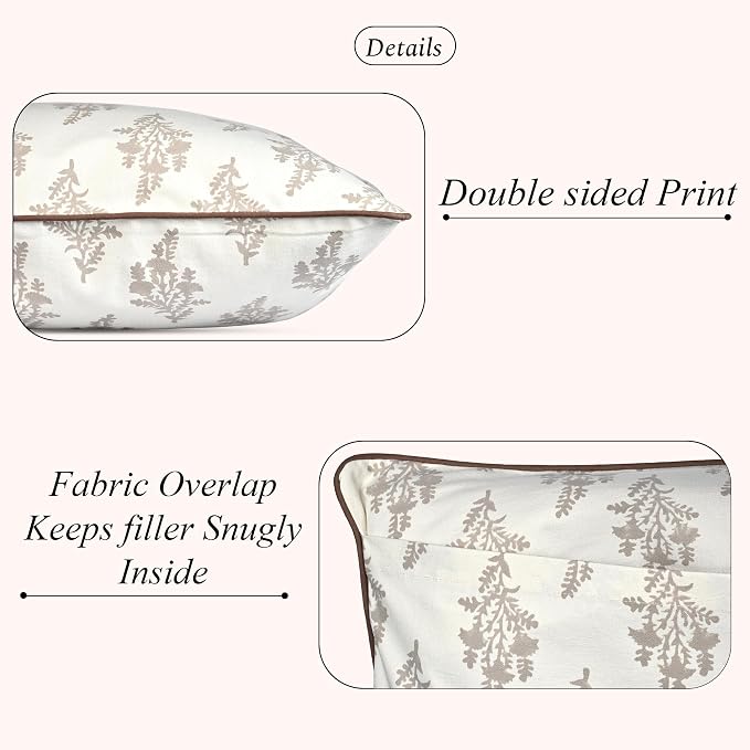 Ridhi Quiet Earth Block Print Pillow Cover 24" x 24" (Pack of 2) Decorative Couch Pillows for Living Room, Farmhouse Chic Boho Cute Outdoor Pillows Covers Gifts for Spring, Mother's Day