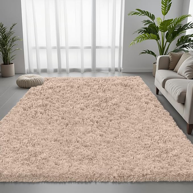 6x9 Area Rug for Living Room, Ultra Soft Fluffy Shag Rugs for Bedroom, Non-Slip Large Fuzzy Plush Rug Indoor Floor Carpet for Nursery Kids Office Dorm Modern Decor, Beige
