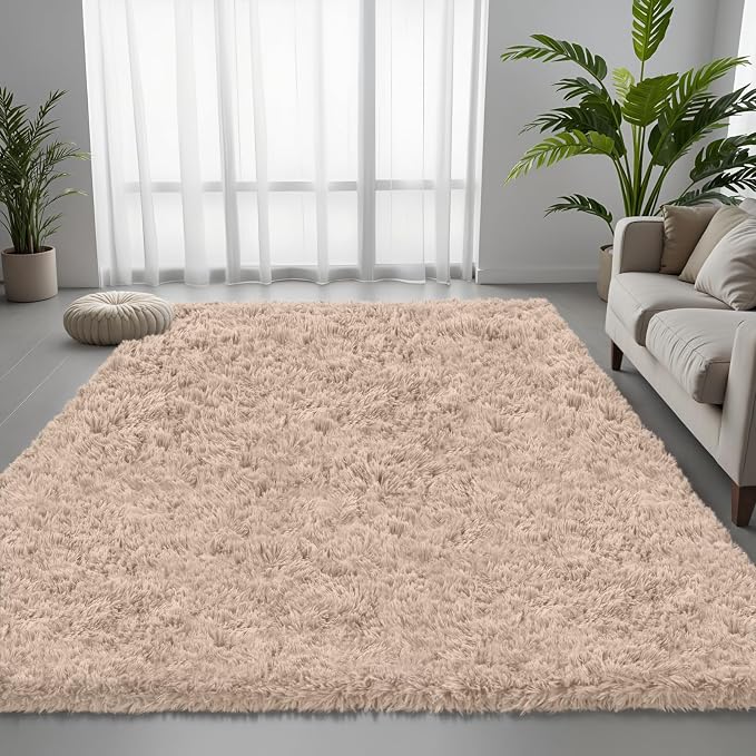 5x7 Area Rug for Living Room, Ultra Soft Fluffy Shag Rugs for Bedroom, Non-Slip Large Fuzzy Plush Rug Indoor Floor Carpet for Nursery Kids Office Dorm Modern Decor, Beige