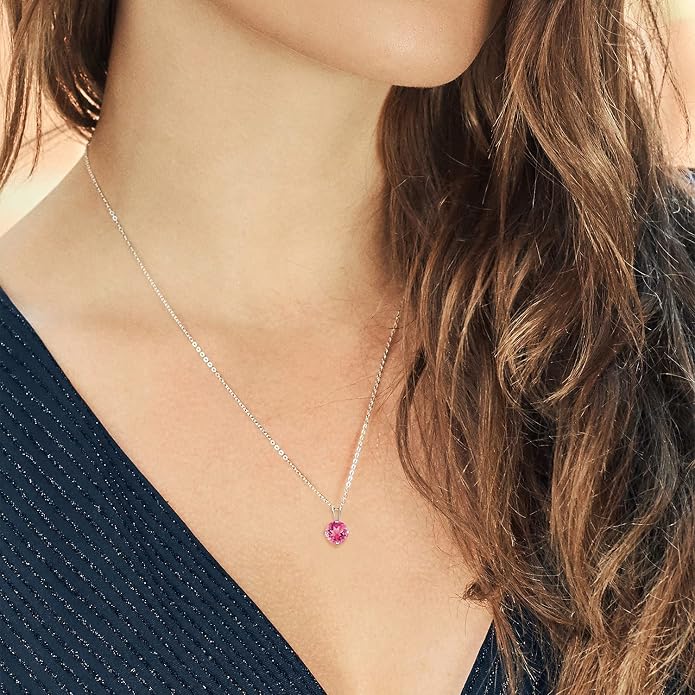 Gem Stone King 7MM Round Gemstone Birthstone Pendant Necklace For Women | 925 Sterling Silver | With 18 Inch Silver Chain | Fine Jewelry Gifts for Women Her Mom Wife