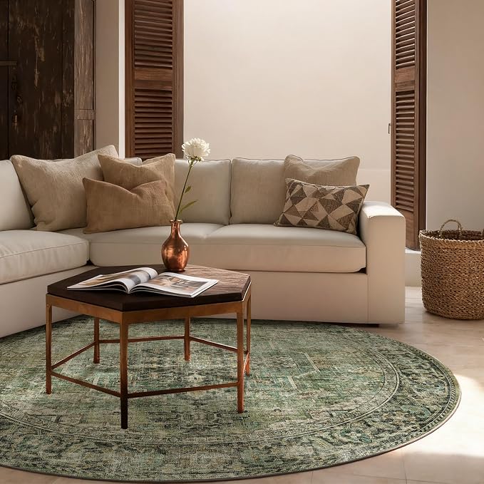 4x4 Round Bedroom Rug Washable: Living Room Rugs Stain Resistant Non Slip Low Pile Soft Small Area Rugs for Bedroom Kitchen Entryway Living Room Bedside Office Dorm Kids Room Entrance