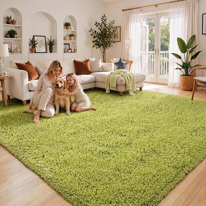 Fluffy Rug Shag Area Rug,Grass Green 3x5 Area Rugs for Bedroom | Non-Slip Small Soft Bedside Rug for Entryway,Living Room and Home Office
