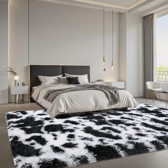 Sour Lemon 8x10 Area Rugs for Bedroom Living Room, Large Fluffy Shag Cow | Shaggy Carpet, Soft Plush Furry Bedside Rugs, Anti Slip,Washable Area Modern Rugs Floor Mat for Kids Girls Boys Living Room
