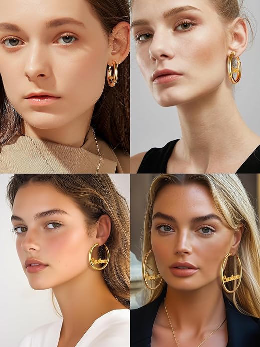 Stainless Steel Chunky Hoop Earrings For Women, Minimalist and Chic, Black/Gold Plated, Round Hoops Earrings Hypoallergenic, Size: 30mm/40mm/60mm/80mm, Come with Box