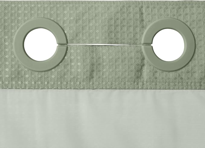 River Dream Green Heavyweight No Hooks Required Shower Curtain with Snap in Liner - Dotted Waffle Weave,Hotel Grade,Spa Like Bath Curtain,71W x 74H
