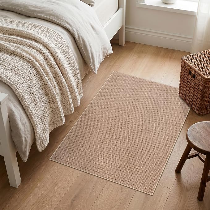 Easy Jute Neutral 3x4 Rug: Machine Washable Non Slip Entryway Kitchen Decor | Textured Rugs for Front Porch - Door Mat Area Rug - Farmhouse Neutral Non Shedding Carpet for Bedroom Living Room (Beige,3x4)