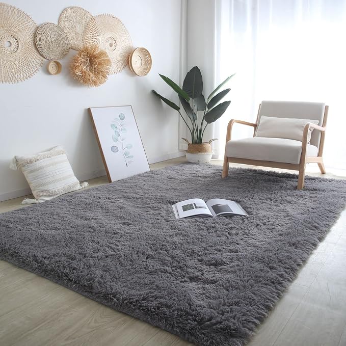 Grey Area Rug for Living Room 6x9 - Soft Shag Non-Skid Carpet | Cloud-Soft Comfort: Microfiber Memory Foam - Bare Feet Love The Sink-In Softness Your Whole Family Enjoys Every Day