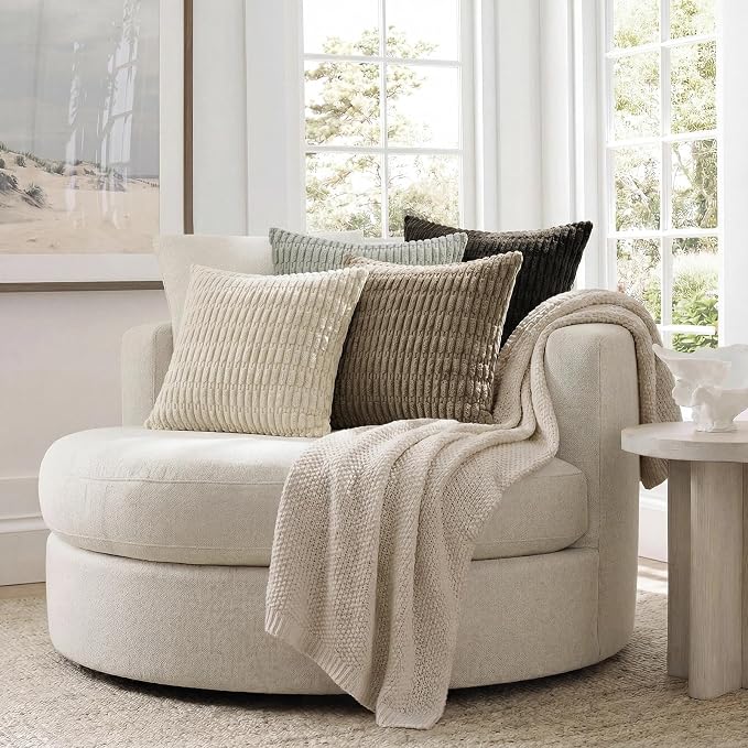 Softalker Throw Pillow Covers 18x18 Inch, Set of 4, Corduroy Soft Striped Farmhouse Boho Pillow Cover, Modern Decorative Cushion Pillow Case for Couch Sofa Bedroom Living Room, Grey/Brown