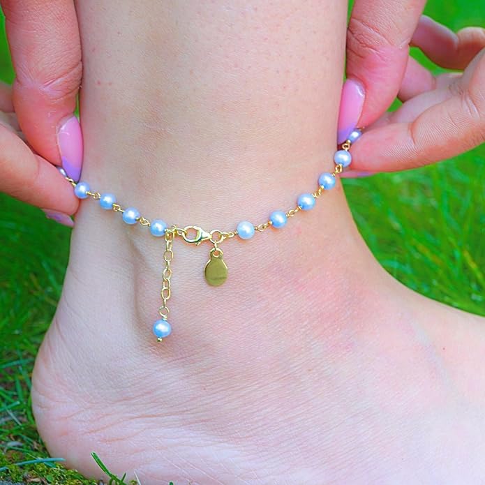 Dainty Gemstone Anklet for Women – 10 Inch Adjustable Anklet with 1 Inch Extender, Gold or Silver Plated Foot Jewelry, Minimalist Boho Style Gift