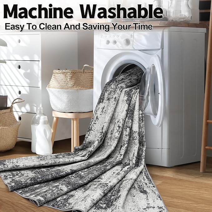 9x12 Area Rugs Living Room Rugs: Large Washable Rug with Anti-Slip Backing Non-Shedding Stain-Resistant Soft Abstract Carpet for Bedroom Dining Room Nursery Home Office - Black