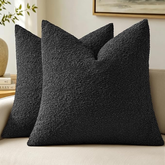 MIULEE 18x18 Decorative Lumbar Boucle Couch Pillow Covers Black | Set of 2 Textured Neutral Throw Pillow Covers, Accent Solid Pillowcases, Sofa Living Room Home Decor