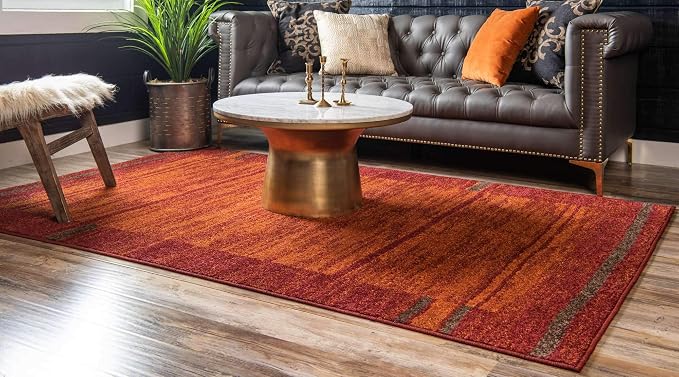 Unique Loom Autumn Collection Modern Contemporary Casual Abstract Area Rug (Terracotta/ Burgundy Border, 2 x 3 ft Rectangular)