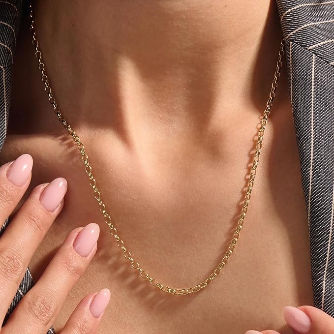 GTVOODX 18K Gold Stainless Steel Chains Bulk 16.4Feet Unfinished Rolo Link Cable Chain Roll for DIY Jewelry Bracelet Necklace Making with Lobster Clasps Jump Rings
