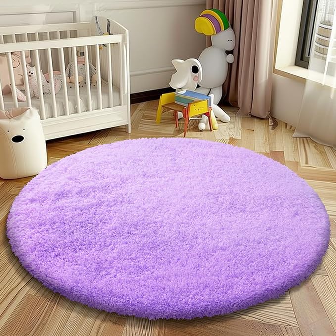 Super Soft Circle Rugs for Girls Princess Castle Toddlers Play Tent 3 Diameter Circular Area Rugs for Bedroom Home Decor Round Shag Playhouse Carpets(Φ3, Purple)