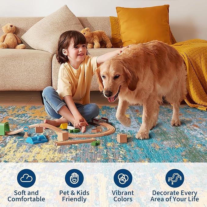 ROYHOME Modern Abstract 2x7 Runner Rug Washable Non Slip Stain Resistant Rug for Hallway Kitchen Bedroom Non Shedding Low Pile Indoor Floor Cover,Multi Color