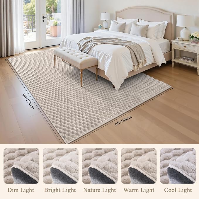 Vaukki 6x9 Area Rug for Living Room, Non Slip Washable 3D Bubble Living Room Rug, High Low Pile Hexagon Floor Mat for Bedroom, Modern Soft Fluffy Carpet for Dining Room, Office and Nursery, Beige