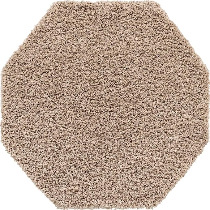 Unique Loom Solid Shag Collection Area Rug (4' Octagon, Taupe)