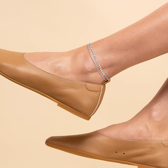 Dainty Gold Double Layer Disc Anklet for Women, 14K Gold Plated Sequin Chain Foot Bracelet, 8.5"+2" Adjustable Delicate Stackable Ankle Bracelet, Minimalist Summer Beach Jewelry Gift for Her