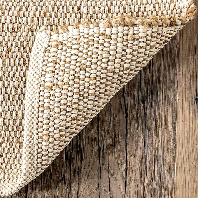Jute Cotton Area Rug - Handcrafted Traditional Rugs - Braided Carpet - Natural Shag Rugs for Entryway Bedroom, Home Décor, Dining Room - Eco-Friendly (Natural, 9' x 12')