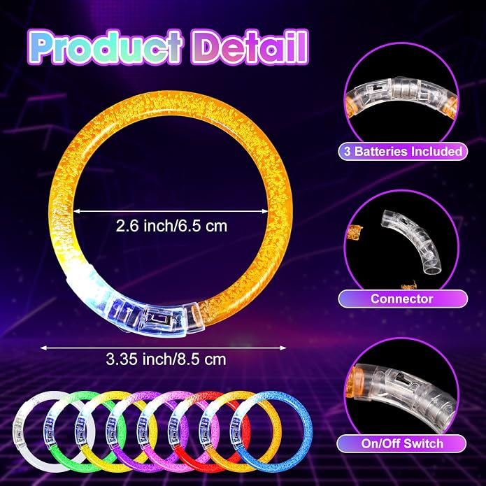 Junkin Glow Sticks Bracelets Glow in The Dark Bracelets LED Flashing Light Up Neon Supplies for Light Up Rave Concert Birthday Carnival Party Favors