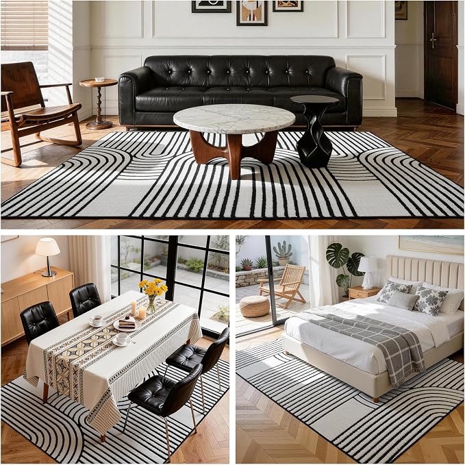 YIHOUSE 6×9 Ft Plush Soft Area Rugs, Washable Modern Black and White Arch Knot Rug, Non-Slip Non-Shedding Geometric Carpet for Living Room, Bedroom, Dining Room, Nursery, Home Decor